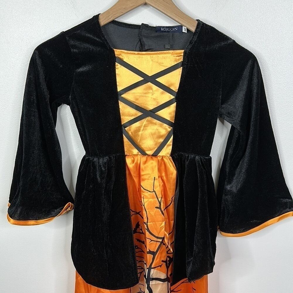 Kojoin Girls Youth Medium Witch Halloween Costume Black Orange Hat 3-Pc NWOT - Picture 2 of 5